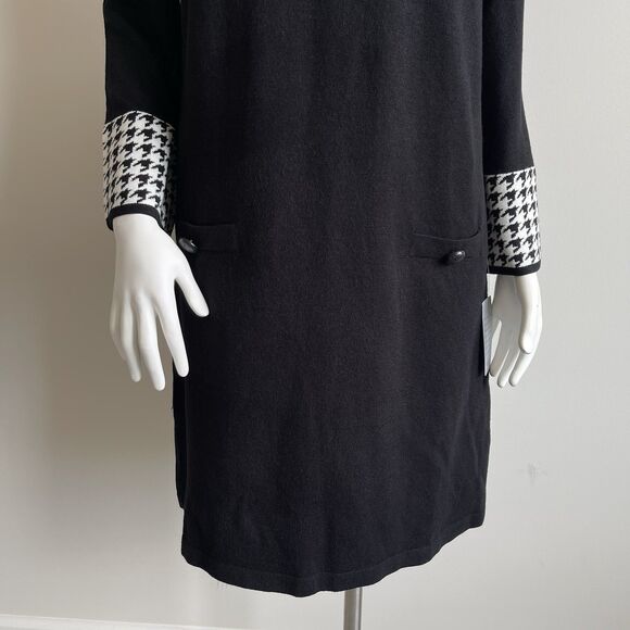 Eliza J Cowl Neck Sweater Dress Sz Large Black Houndstooth Modest Cocktail Party - Picture 4 of 15
